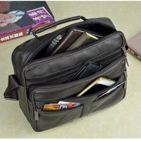 Sac à main café en cuir véritable pour hommes, sac à bandoulière en cuir de vache masculin, grande sacoche à fermeture éclair, sac de voyage pour tablette, fourre-tout 1